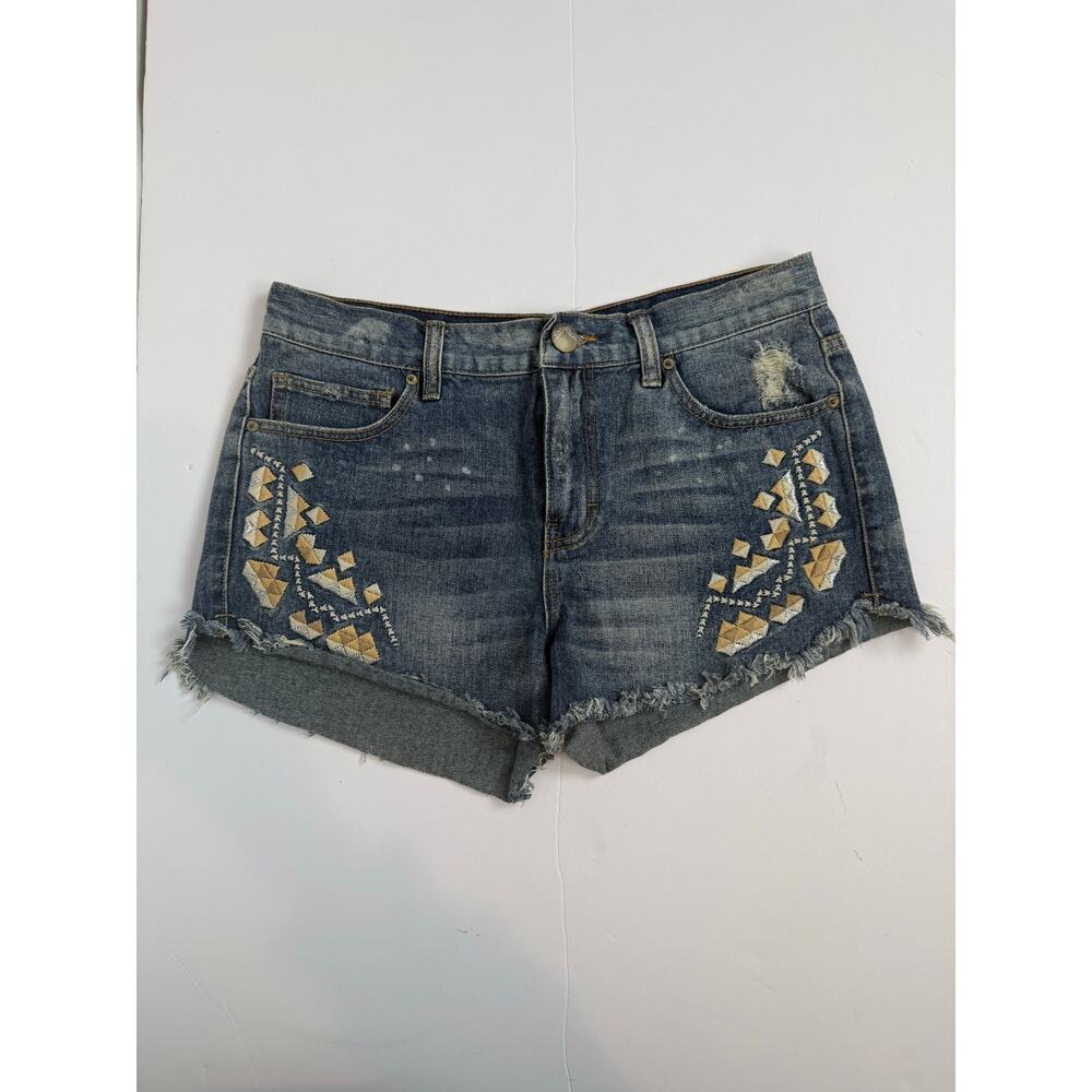 Free People Embroidered Aztec Denim Cutoff Shorts Size 27 Boho